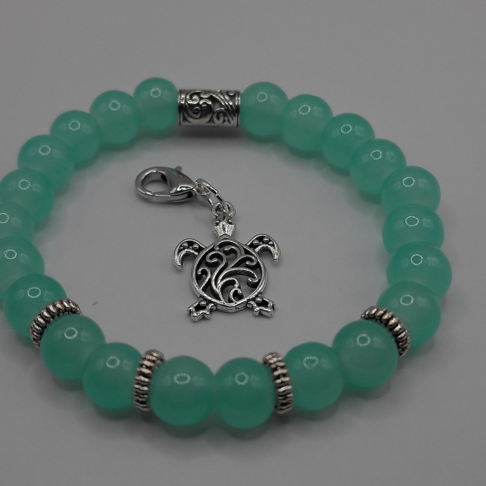 Green Adventurine Gemstone Turtle Charm Bracelet to Help Rescues!